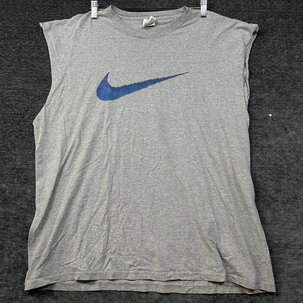 Vintage 90s Nike Cutoff Sleeveless Muscle T-Shirt Gray Swoosh Logo USA Made - XL